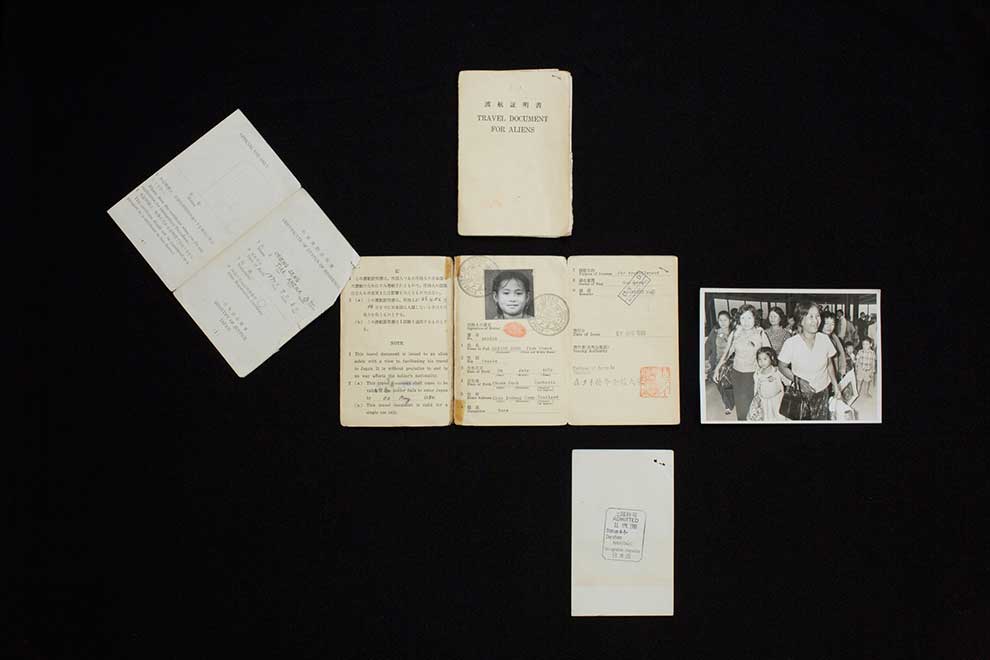 Hagiwara Kanna (pictured on passport) was one of the first 15 Cambodian refugees. Hak took pictures of passports from more than 40 years ago as a narrative of the memories of Cambodian families in Japan. KIM HAK